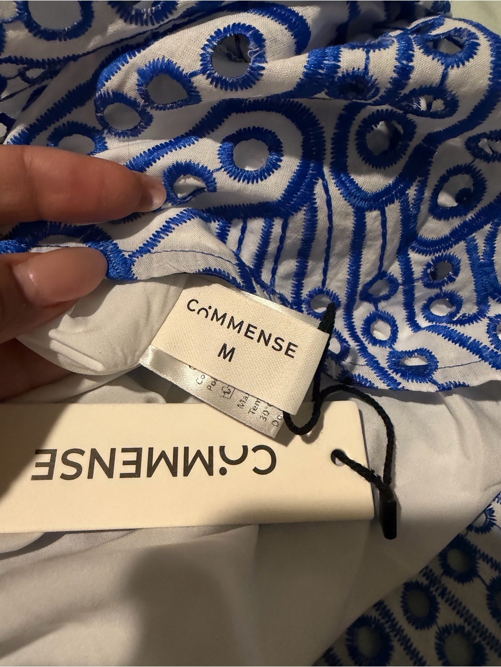 Commense White and Blue One-Shoulder Off-the-Shoulder Mini Dress - Picture 11 of 14